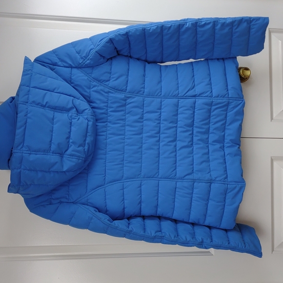 Womens Nautica Blue Stretch Packable Puffer Coat Detachable Hood Water - Picture 10 of 16